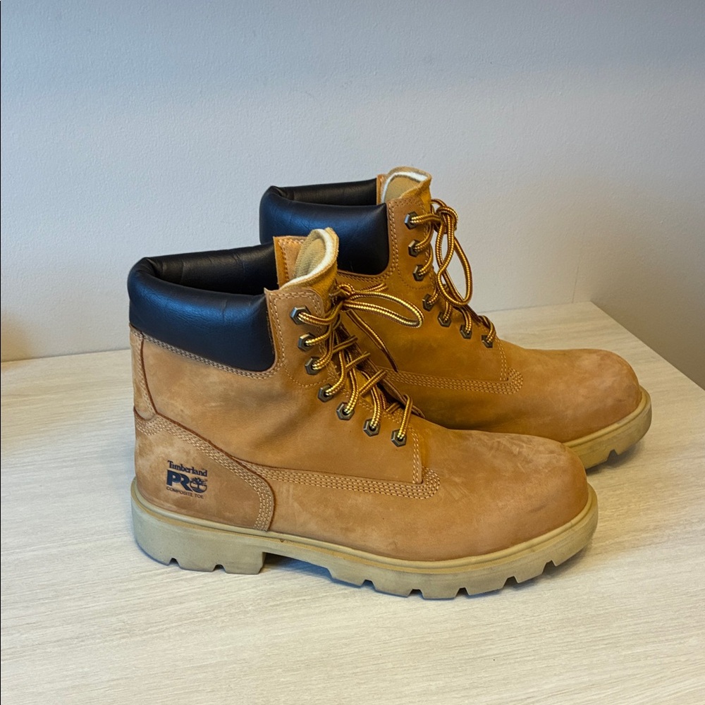 Timberland Men's pro composite toe Brown Leather Boots size 9.5 W